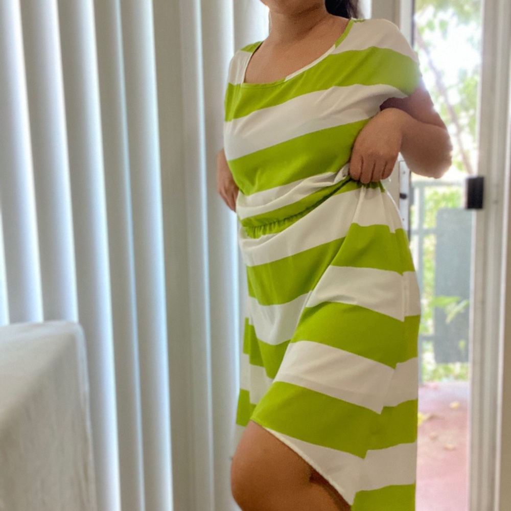 Summer Green & white striped dress